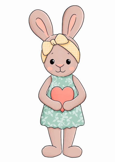 Vector baby bunny in dress with heart vector illustration