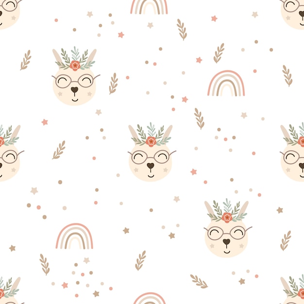 Vector baby bunny nursery seamless pattern design.