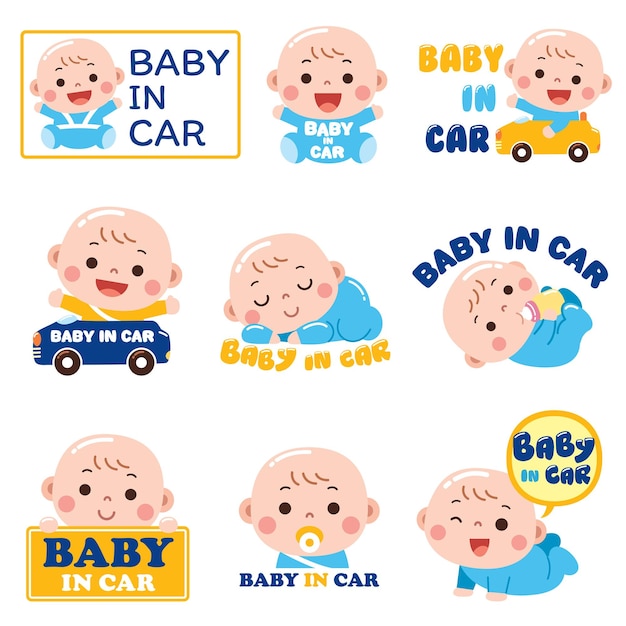 Vector baby in car sticker sign symbol cute baby