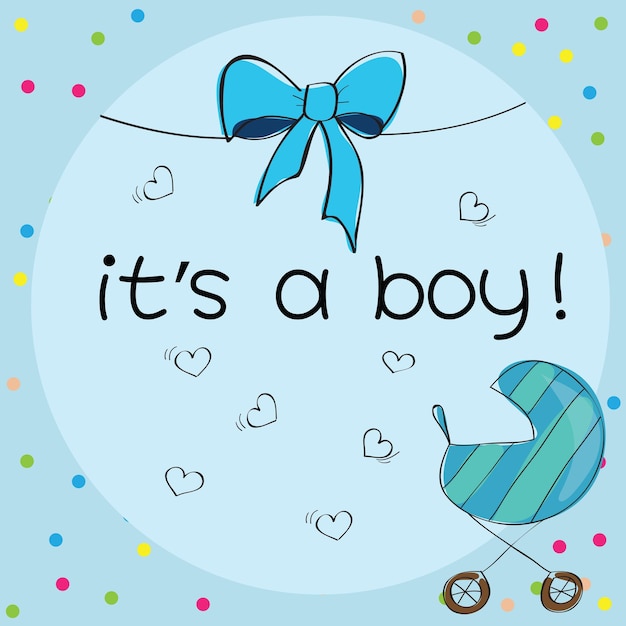 Vector baby card - its a boy theme - with baby carriage