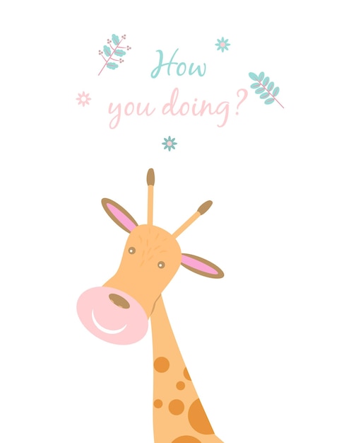 Vector baby cards for baby shower giraffe postcard or party templates in blue and pink with charming animals