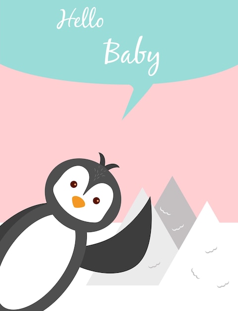 Baby cards for baby shower penguin postcard or party templates in blue and pink with charming animals