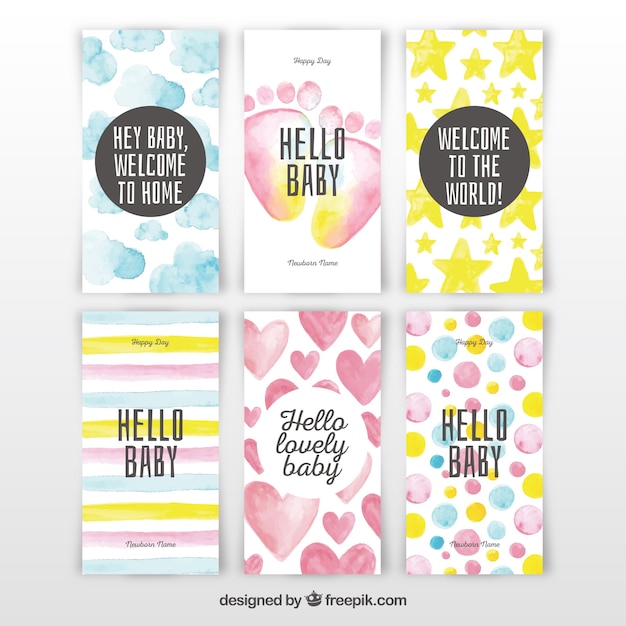 Vector baby cards collection in watercolor style