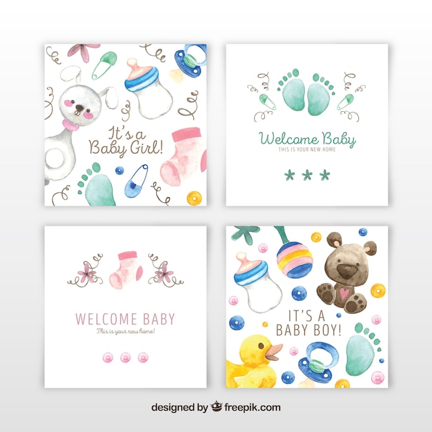 Vector baby cards collection in watercolor style