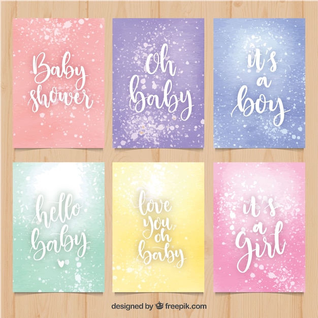 Vector baby cards collection in watercolor style