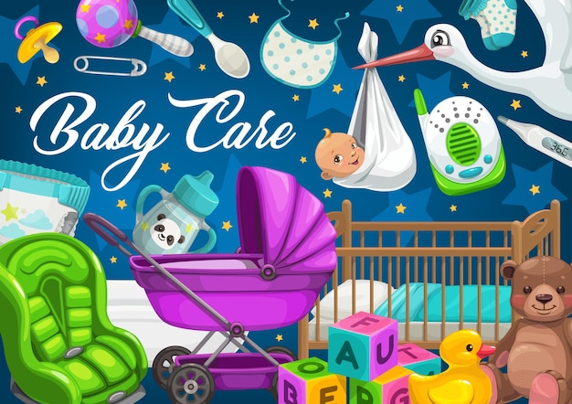 Baby care children toys and flying stork