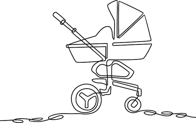 Baby carriage continuous line drawing vector illustration