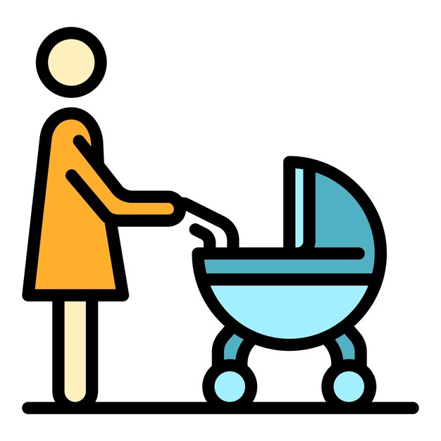 Baby carriage icon Outline baby carriage vector icon color flat isolated