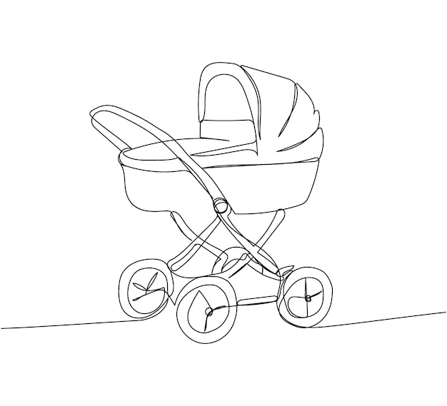 Baby carriage one line art Continuous line drawing of childhood protection transportation personal