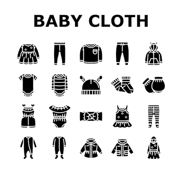 Baby child infant fashion cloth icons set vector