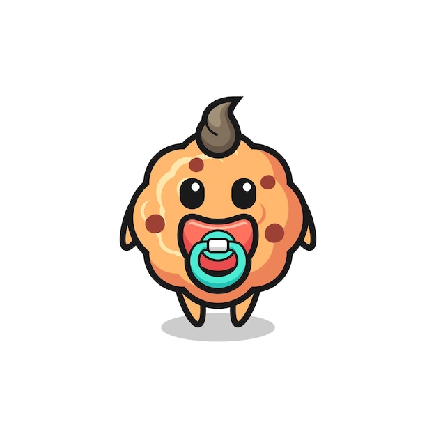 Детское печенье с шоколадной крошкой, мультипликационный персонаж с соской, милый стиль дизайна для футболки, наклейки, элемента логотипа