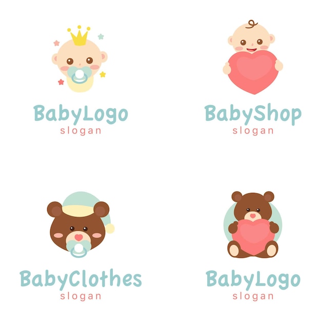 Logo di vestiti per bambini, illustrazione del marchio, neonati e orsi, baby shop