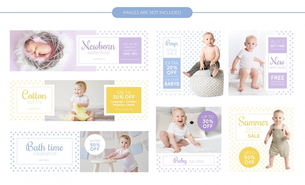 Baby clothes sale banners set