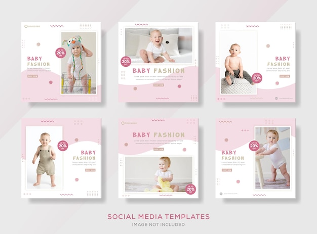 Set di vestiti per bambini banner flyer post per i social media. vettore premium