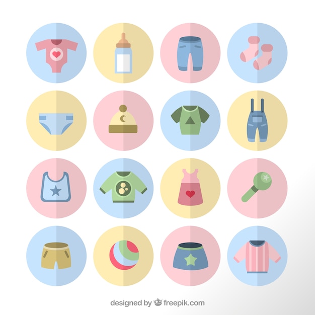 Baby clothing icons in pastel colors