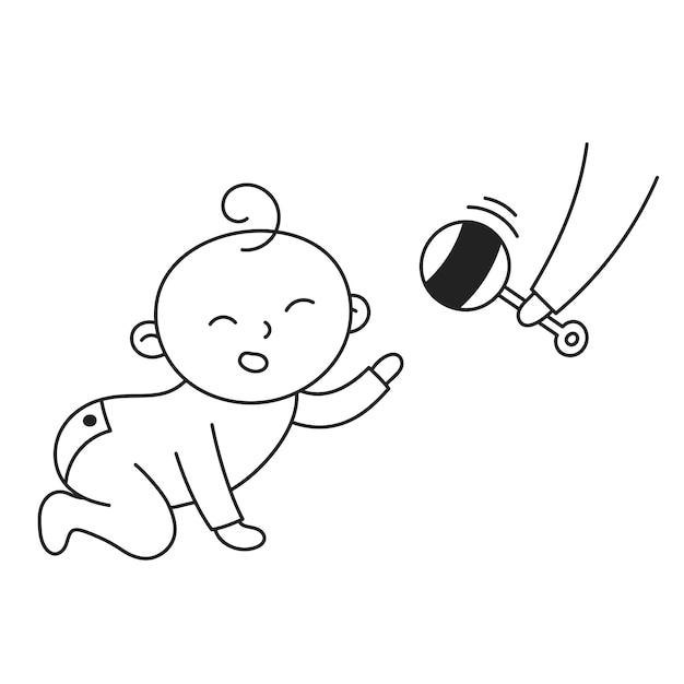 Vector baby crawling hand drawn kid and family doodle icon