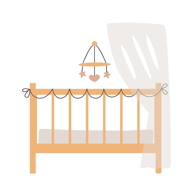 Vector baby crib with mobile