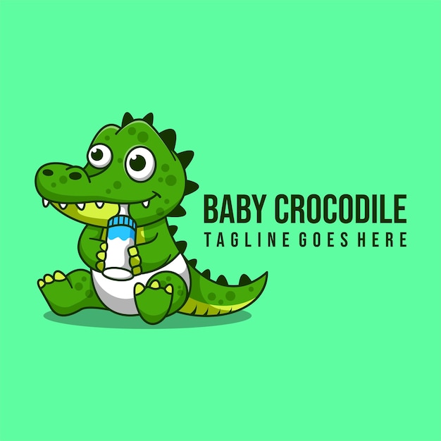 Baby crocodile mascot character logo design vector illustration