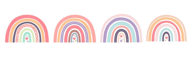 Baby cute rainbows with hearts scandinavian style for fabric, posters, prints, cards.