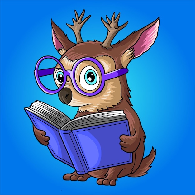 Baby deer reading book cartoon