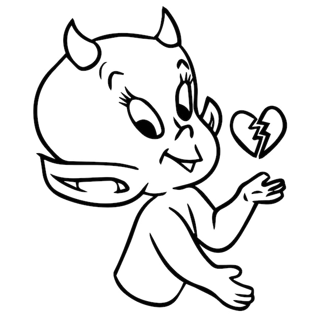 Vector baby devil sending to love illustration black and white