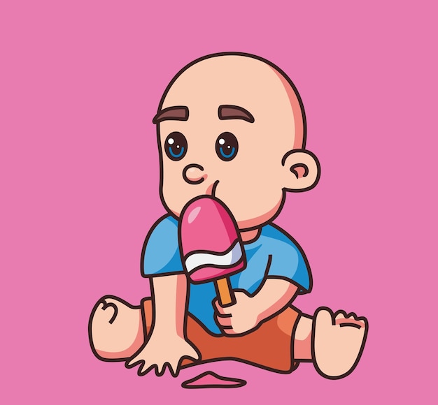 Baby die een ijsje eet Geïsoleerde cartoon persoon illustratie Flat Style Sticker element vector