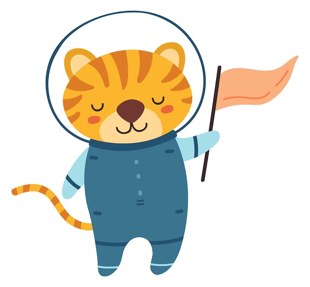 Baby dier astronaut met vlag Cartoon ruimte tijger