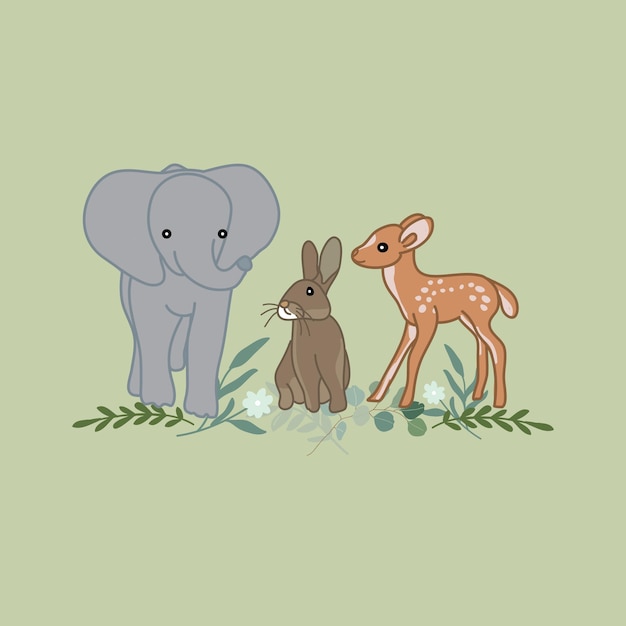 Vector baby dier cartoon olifant, hert, konijn gratis vector