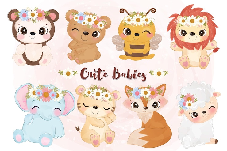 Vector baby dieren collectie in aquarel illustratie