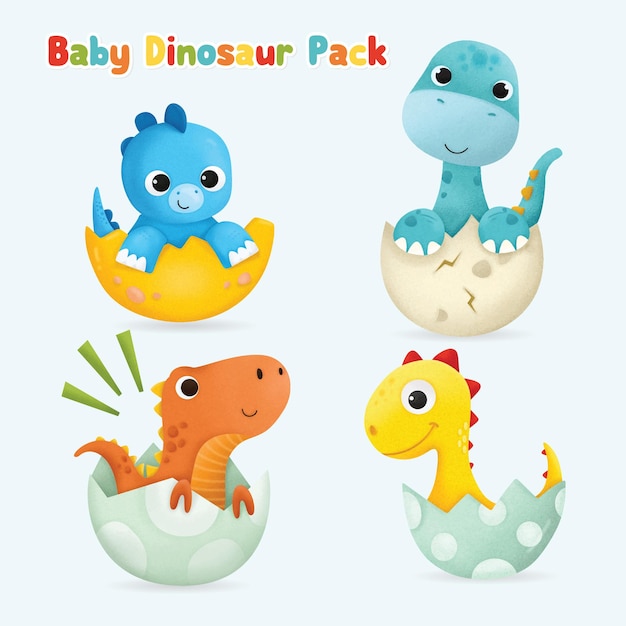 Vector baby dinosaur pack watercolor