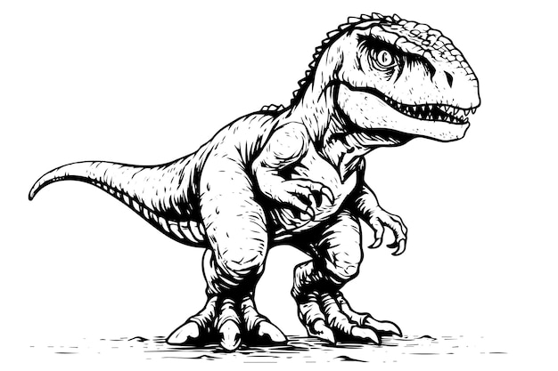 Baby dinosauro tirannosauro schizzo di inchiostro disegnato a mano illustrazione vettoriale stampa della mascotte del segno logotypeicon