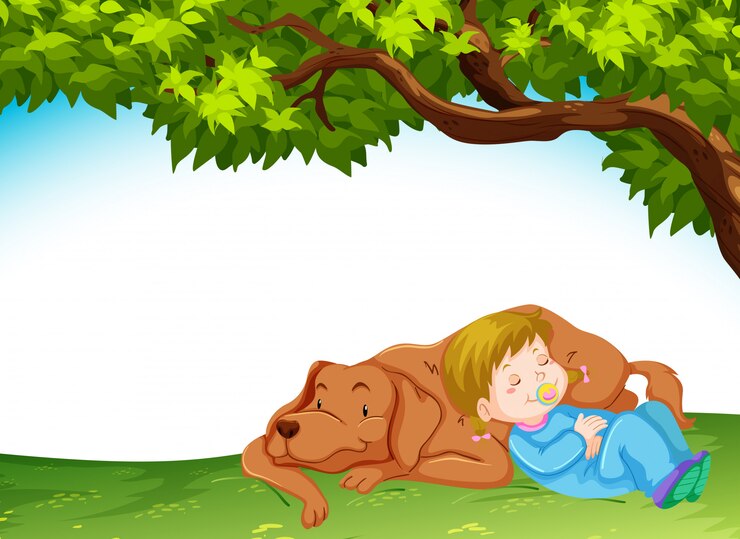 Vector a baby and dog in nature