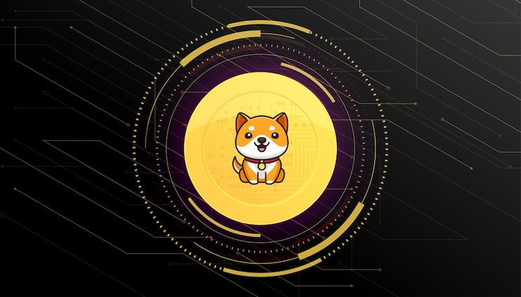 Vector baby doge coin (babydoge) banner. babydoge coin cryptocurrency concept banner background.