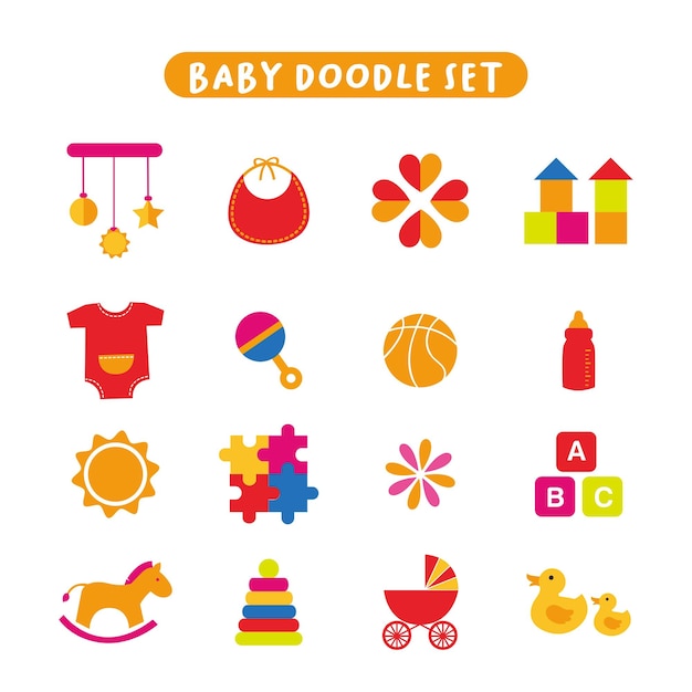 baby doodle set or object for banner sticker advertising about baby vector illustration