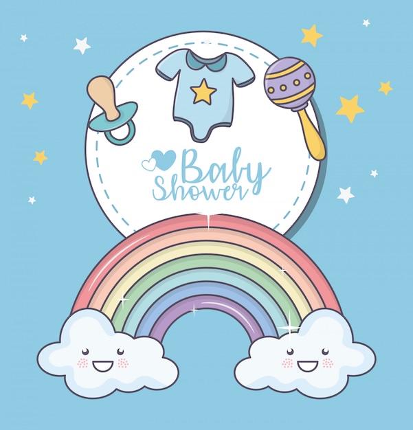 Baby douche regenboog wolk cartoon rammelaar fopspeen kleren kaart