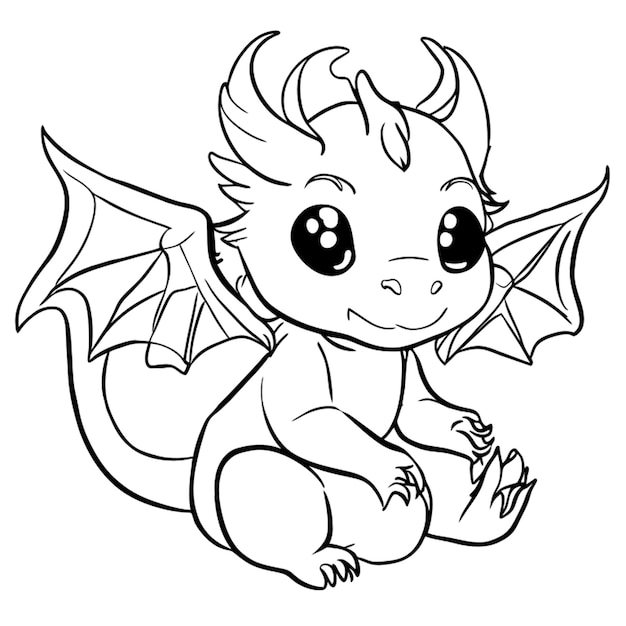 baby dragon vector illustration line art