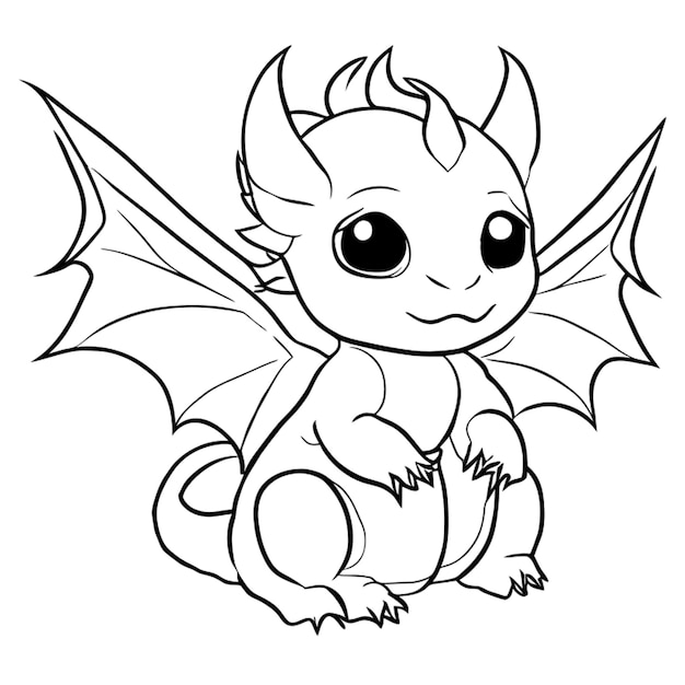 baby dragon vector illustration line art