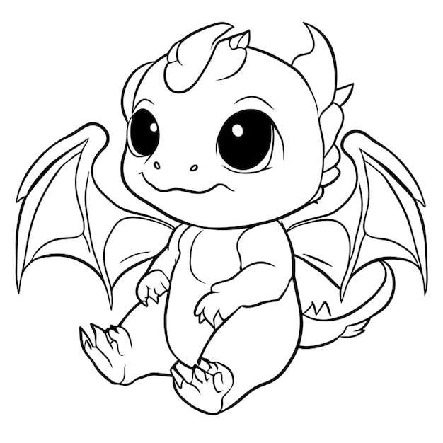 baby dragon vector illustration line art