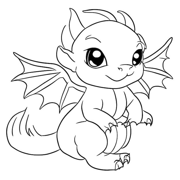 baby dragon vector illustration line art