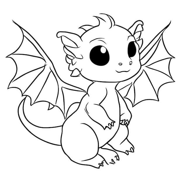 baby dragon vector illustration line art