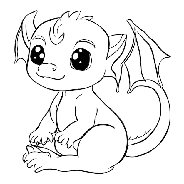 baby dragon vector illustration line art