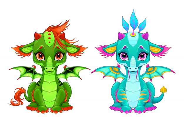 Baby dragons with cute eyes and smile