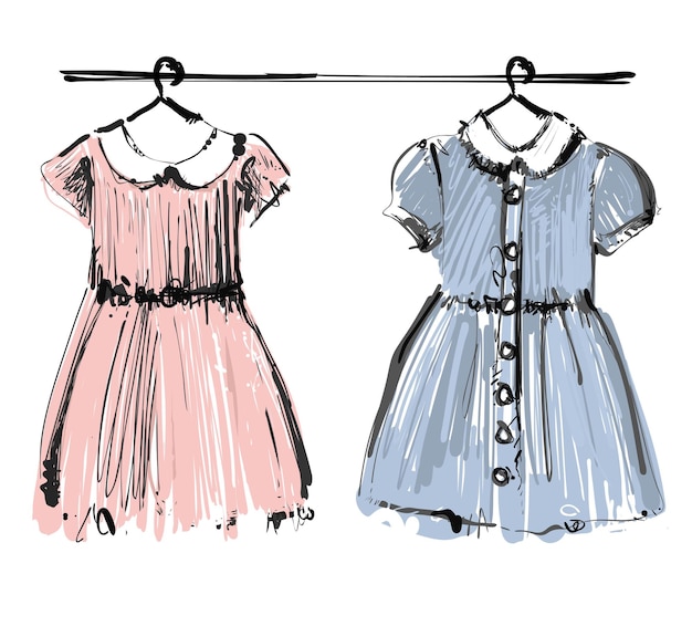 디자인을 위한 옷걸이에 아기 드레스 패션 스케치