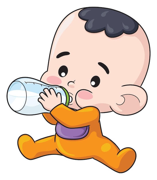 Vector baby drinking milk using a pacifier bottle