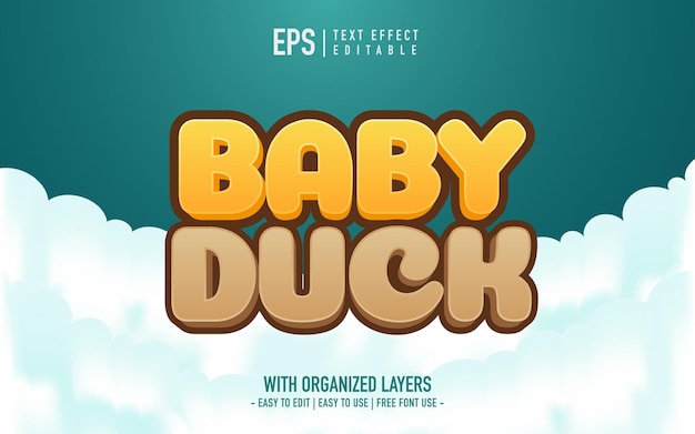 Baby duck text effect with cloud illustration background