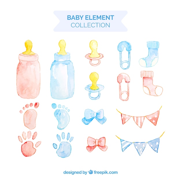 Baby elementen collectie in aquarel stijl