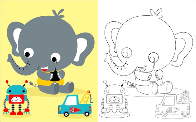 Baby elephant cartoon with toys