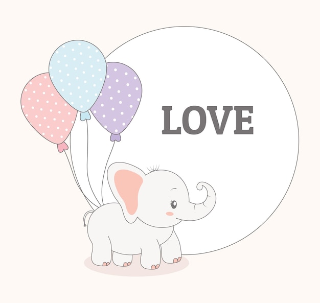 Vector baby elephant greeting card