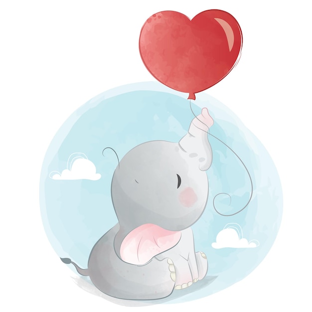 愛の風船を持っている象の赤ちゃん