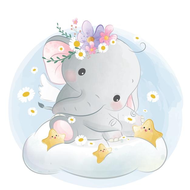 Vector baby elephant sitting in a cute pose